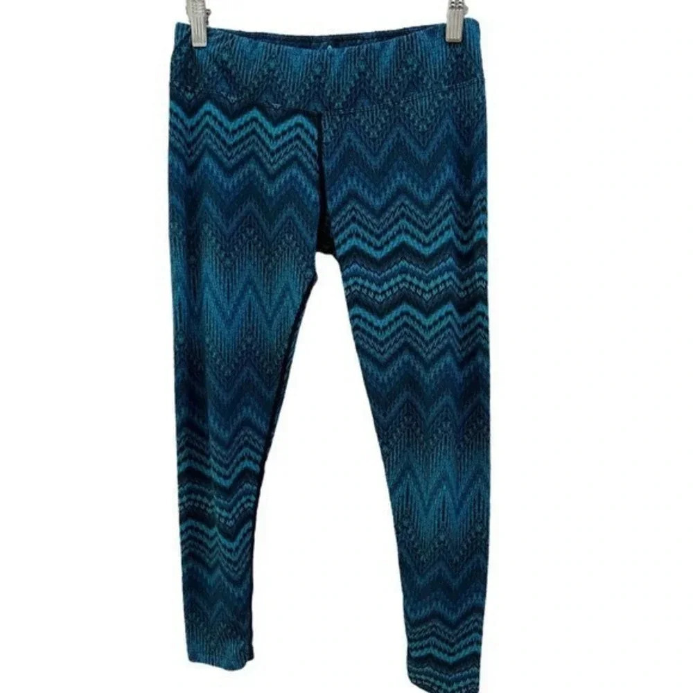 prAna‎ Roxanne Chevron Printed Capri Leggings Blue Green Print Fitted Size Small